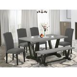 Winston Porter Aimery 6 - Person Solid Wood Dining Set Wood/Upholstered Chairs in Black/Brown/Gray | Wayfair 8776D29587FB4F20ADB328A1D4CE66C4