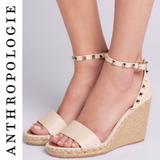 Anthropologie Shoes | Maypol Studded Cream Leather Wedge Espadrilles | Color: Cream/White | Size: 41eu