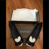 Gucci Shoes | Authentic Gucci Patent Leather Salandia Peep Toe Flat | Color: Black | Size: 10