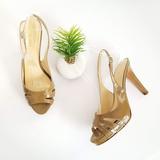 Kate Spade Shoes | Kate Spade Ny Slingback Sandals Khaki Patent | Color: Green/Tan | Size: 7.5