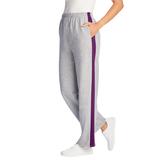 Plus Size Women's Side Stripe Cotton French Terry Straight-Leg Pant by Woman Within in Heather Grey Plum Purple (Size 18/20)