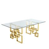 Mercer41 Chakevia Dining Table Glass/Metal in Yellow, Size 30.0 H x 78.0 W x 39.0 D in | Wayfair 347068DD61DB434FB077F8A6A57140A9