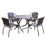 5Pcs Cafe Curved Back Chairs And Folding Wicker Table Dining Set- Jeco Wholesale W00501R-G