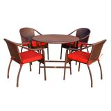 5Pcs Cafe Curved Back Chairs And Folding Wicker Table Dining Set - Brick Red Cushions- Jeco Wholesale W00501R-G-FS018