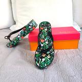 Kate Spade Shoes | Kate Spade Rhett Flip Flop Wedges, Sz 9 | Color: Black/Green | Size: 9