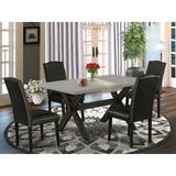 Winston Porter Aimer 5-Pc Dining Room Set - 4 Padded Parson Chairs & 1 Modern Rectangular Cement Dining Room Table Top w/ High Stylish Chair Back