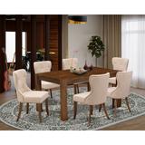 Three Posts™ Geib Rubberwood Dining Table Set - Parsons Chairs w/ Linen Fabric Seat - Rectangular Kitchen Table Wood/Upholstered in Brown | Wayfair
