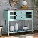Canora Grey Sideboard Console Table w/ Bottom Shelf, Farmhouse Wood/Glass Buffet Storage Cabinet Living Room-CHH-WF193444 Wood in Blue/Black Wayfair