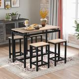 Ebern Designs 5-piece Kitchen Counter Height Table Set, Dining Table w/ 4 Chairs Wood in Black/Brown, Size 35.0 H in | Wayfair