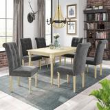 One Allium Way® Set Of 7 Wood Rectangular Dining Table Set Wood/Upholstered Chairs in Brown/Gray, Size 29.6 H x 35.4 W x 59.0 D in | Wayfair