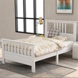 Red Barrel Studio® Wood Platform Bed w/ Headboard & Footboard, Twin, bed, Solid Wood Bed, Comfortable Bed(gray) Wood in White | Wayfair