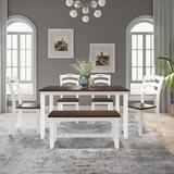 Rosalind Wheeler 6 Piece Dining Table Set w/ Bench, Table Set w/ Waterproof Coat, Ivory & Cherry Wood in Brown/White | Wayfair