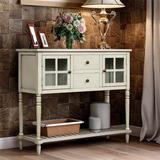 Charlton Home® Sideboard Console Table w/ Bottom Shelf, Farmhouse Wood/Glass Buffet Storage Cabinet Living Room (White) Wood in Gray | Wayfair
