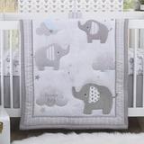 Indigo Safari Elvis Elephant Stroll Dream Big Clouds & Stars w/ Chevron Border 3 Piece Crib Bedding Set Polyester in Gray | Wayfair