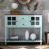 Darby Home Co Sideboard Console Table w/ Bottom Shelf, Farmhouse Wood/Glass Buffet Storage Cabinet Living Room (Retro ) Wood in Blue | Wayfair