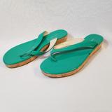 Nine West Shoes | Nine West Split Toe Thong Cork Wedge Sandals 9m | Color: Green | Size: 9