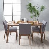 George Oliver Dashone 4 - Person Dining Set Wood/Upholstered Chairs in Brown | Wayfair FE231CAC34D7404CAD454DAE879FA763