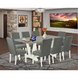 Winston Porter Aimee-Lee 9-Pc Dinette Room Set - 8 Kitchen Parson Chairs & 1 Modern Rectangular Cement Kitchen Table Top w/ High Chair Back in White