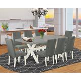 Winston Porter Aimee-Lea 9-Pc Dinette Room Set - 8 Parson Chairs & 1 Modern Rectangular Cement Dining Table Top w/ High Chair Back in White | Wayfair