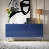 Mercer41 Oved 64" Wide Solid Wood Sideboard Wood in Blue, Size 31.0 H x 64.0 W x 18.0 D in | Wayfair 3EBE81247AF24EA693B4B6D06F966B80