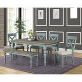 Ophelia & Co. Cierra Dining Set Wood/Upholstered Chairs in Blue, Size 30.0 H in | Wayfair 215B525C05274FC0919FDAD5AB34FCBA