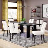 Wade Logan® Dulaney 7 - Piece Dining Set Wood/Glass/Upholstered Chairs in Black/Brown/Red, Size 30.0 H in | Wayfair WLGN8939 38272174