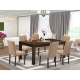 Red Barrel Studio® Tawton Rubberwood Solid Wood Dining Set Wood/Upholstered Chairs in Brown | Wayfair D7D7FAAD37164578BC6A97714009919A