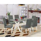 Winston Porter Aiman 7-Pc Dining Table Set - 6 Upholstered Dining Chairs & 1 Modern Rectangular Cement Kitchen Dining Table Top w/ High Chair Back