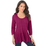 Plus Size Women's Sonia Peplum Crochet Sweater by Roaman's in Berry Twist (Size S)