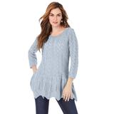 Plus Size Women's Sonia Peplum Crochet Sweater by Roaman's in Pearl Grey (Size 2X)