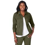 Plus Size Women's Classic Cotton Denim Jacket by Jessica London in Dark Olive Green (Size 34) 100% Cotton Jean Jacket