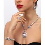 YUSHI Women's Bracelets SILVER - Pink Crystal & Silvertone Pendant Necklace Set