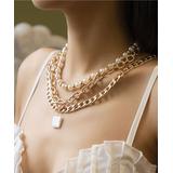 Don't AsK Women's Necklaces Gold - Imitation Pearl & Goldtone Layered Chain Pendant Necklace