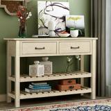 Qualfurn 45 in. Retro Rectangle Antique Grey Wood Console Table with Drawers and Shelf