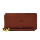 Women's Fossil Brown Arkansas Razorbacks Logan RFID Zip-Around Leather Clutch