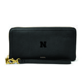 Women's Fossil Black Nebraska Huskers Logan RFID Zip-Around Leather Clutch