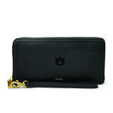 Women's Fossil Black Auburn Tigers Logan RFID Zip-Around Leather Clutch