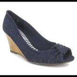 American Eagle Outfitters Shoes | American Eagle Denim Peep Toe Wedge Heels | Color: Blue | Size: 6.5
