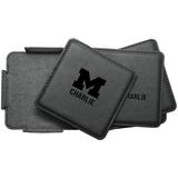 Michigan Wolverines 4-Pack Personalized Leather Coaster Set