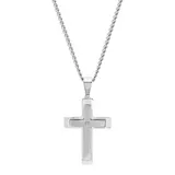 "Steel Nation Men's Stainless Steel Diamond Accent Stacked Cross Pendant Necklace, Size: 24"", White"