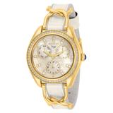 Renewed Invicta Angel Quartz Womens Watch - 36mm Stainless Steel Case Leather/Stainless Steel Band Gold White (31204)