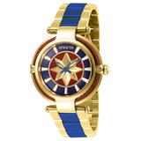 #1 LIMITED EDITION - Invicta Marvel Captain Marvel Quartz Womens Watch - 40mm Stainless Steel Case SS Band Gold Blue (28832)