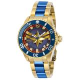 #1 LIMITED EDITION - Invicta Marvel Captain Marvel Quartz Womens Watch - 38mm Stainless Steel Case SS Band Gold Blue (28907)