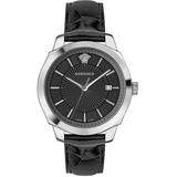 Icon Classic Stainless Steel Leather-strap Watch - Black - Versace Watches