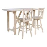 Gracie Oaks Angala 2 - Person Bar Height Rubberwood Solid Wood Dining Set Wood in Brown/White, Size 42.0 H x 28.0 W x 72.0 D in | Wayfair
