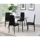 Orren Ellis Linette 5 - Piece Dining Set Glass/Metal/Upholstered Chairs in Blue/Black | Wayfair 5DE596B25FCD486895DCB058DCD51EBE