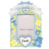The Holiday Aisle® Baby's 1st Picture Frame Hanging Figurine Ornament Plastic in Blue/Brown/Yellow, Size 4.25 H x 3.25 W x 0.5 D in | Wayfair