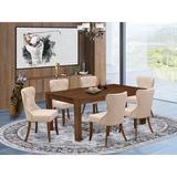Lark Manor™ Melini Folden Rubber Solid Wood Dining Set Wood/Upholstered Chairs in Brown, Size 30.0 H in | Wayfair E29C4620AD2C4EE6BD6F31EA84868D5E