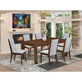 Lark Manor™ Melini 6 - Person Solid Wood Dining Set Wood/Upholstered Chairs in Brown, Size 30.0 H in | Wayfair 52EF8C184EA347D3B67879E21104C69F