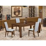 Lark Manor™ Melini 6 - Person Solid Wood Dining Set Wood/Upholstered Chairs in Brown, Size 30.0 H in | Wayfair A6F1819C1DC946609577A833A12BDA58